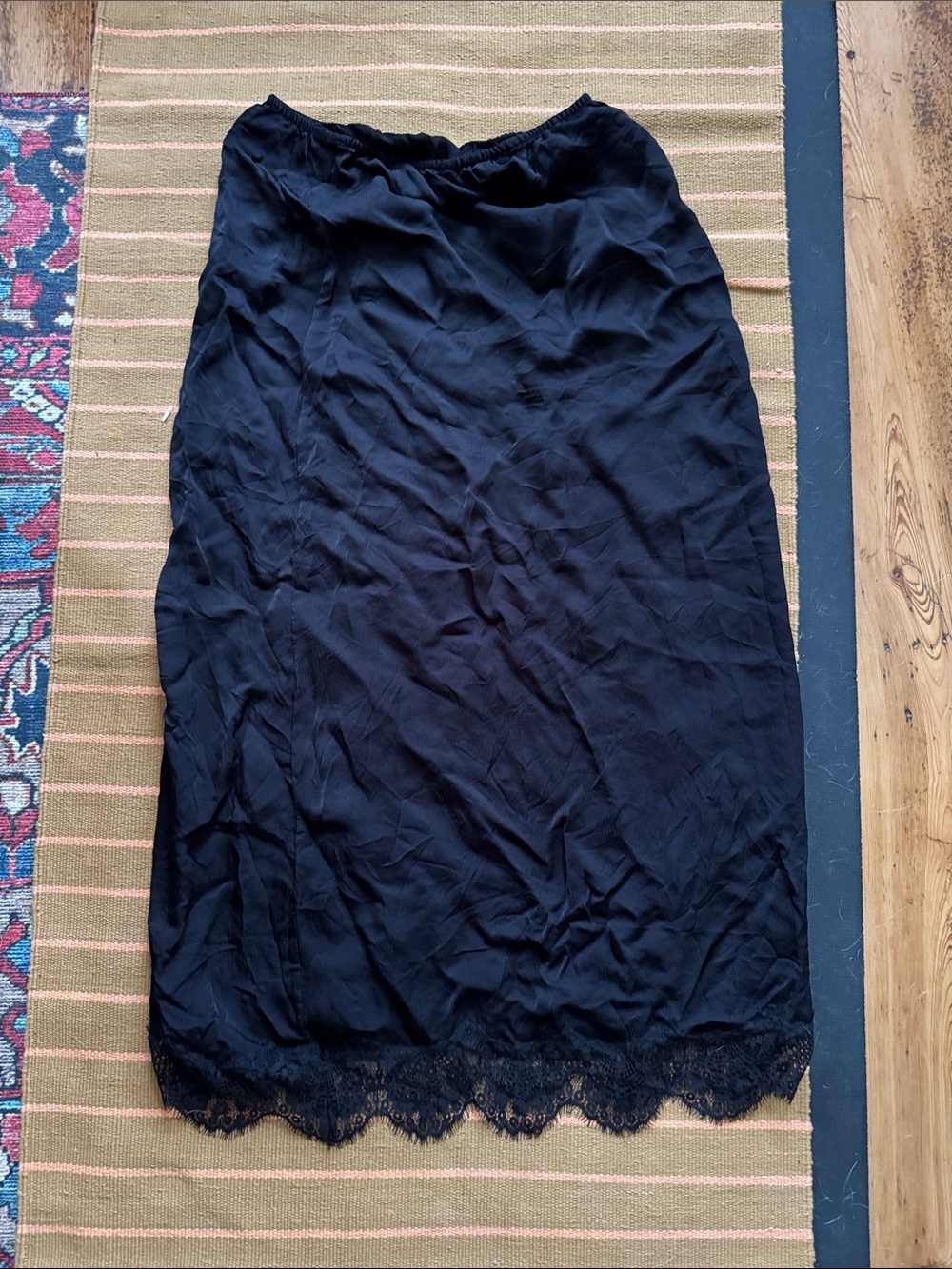 aerie Black Maxi Slip Skirt with Lace Trim